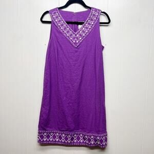 Jaclyn Smith Linen Blend Embroidered Bohemian Sleeveless Purple Dress Women's M